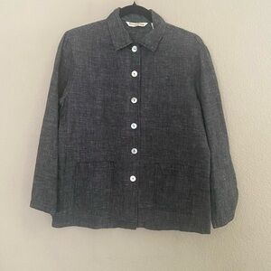 EUC French Laundry Jacket gray linen mother of pearl buttons Small Petite